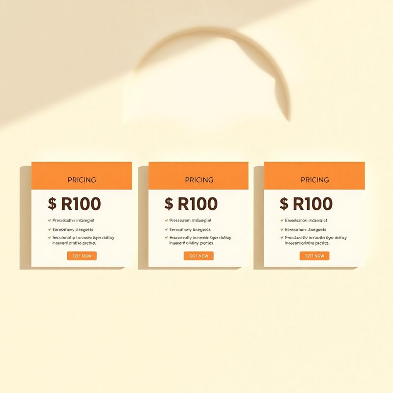 Three terracotta-toned pricing cards arranged on a cream background